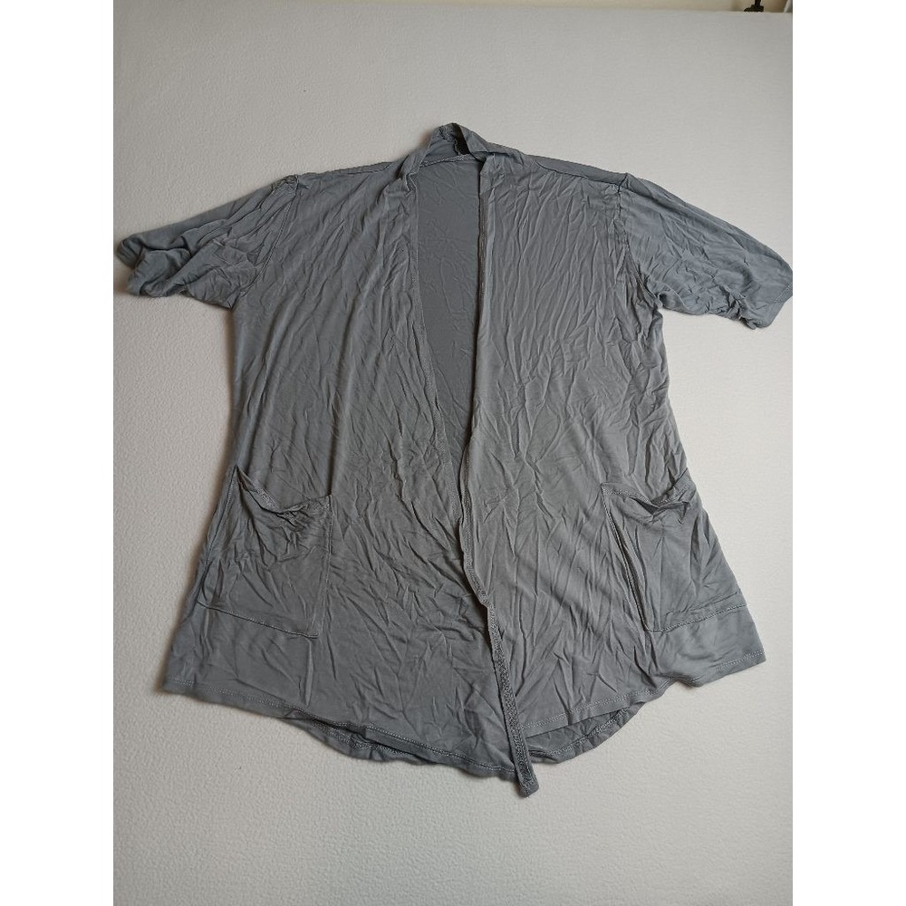 ADANIKI Womens Open Front Cardigan Gray Modal Short Sleeve Pockets Approx Size L